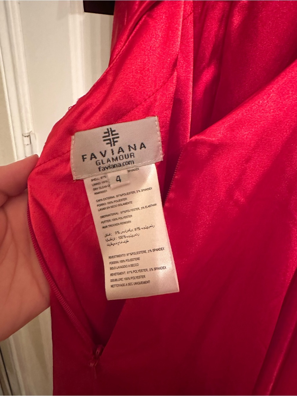 NWT Faviana Red Satin V-Neck Spaghetti Strap Maxi Prom Bridesmaid Slit Dress - Picture 5 of 10